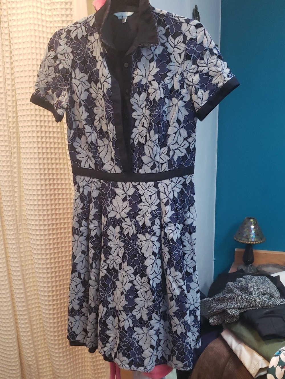 Draper James Navy and White Floral Lace Fit-and-Flare Dress